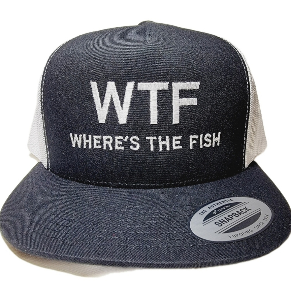 WTF Where's The Fish Flat Bill Snapback Adjustable Direct Embroidered…